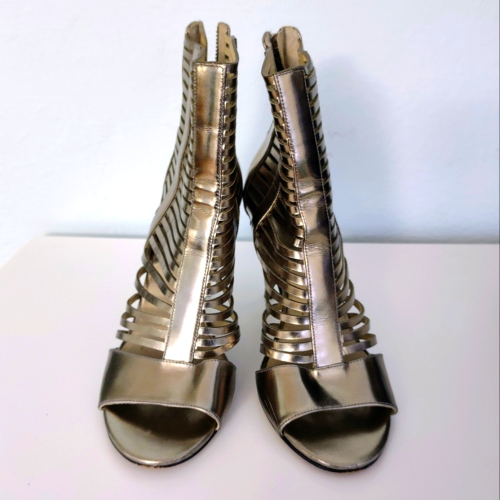 Michael Kors Gold Odelia Laser Cut Bootie Heels, Size 7.5